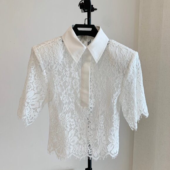 Helsa The Lace Shirt With Shoulder Pad - Picture 6 of 12